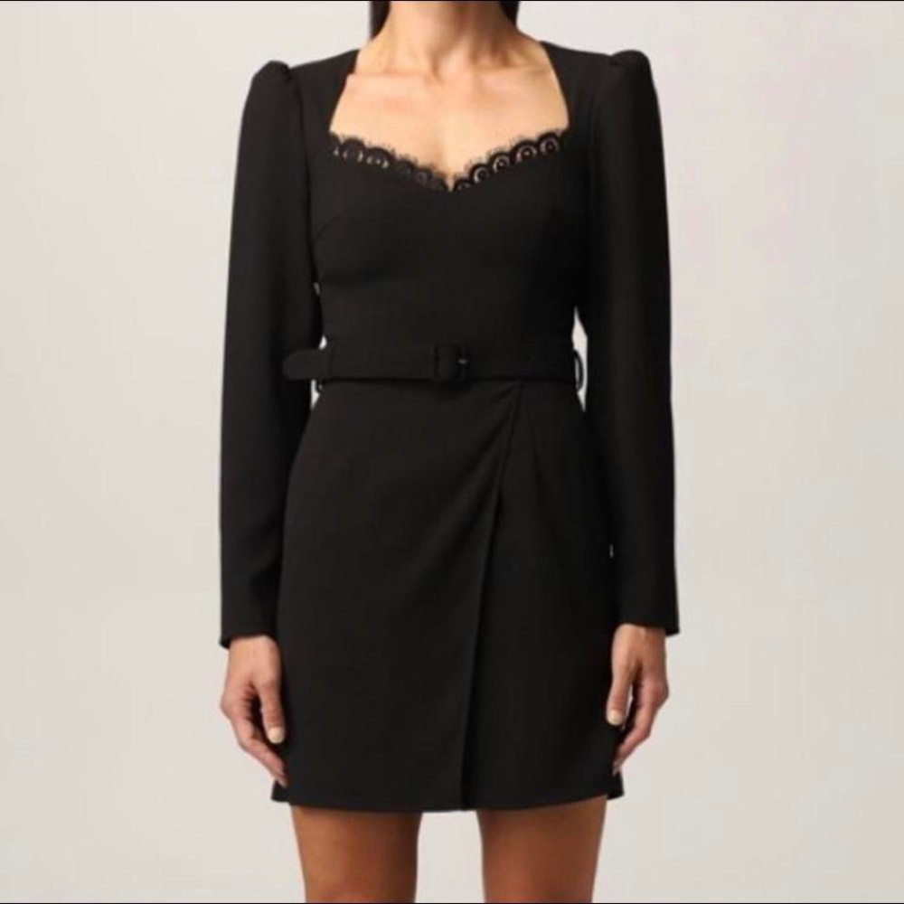 Self-Portrait Belted Sweetheart Black Crepe Mini Dress